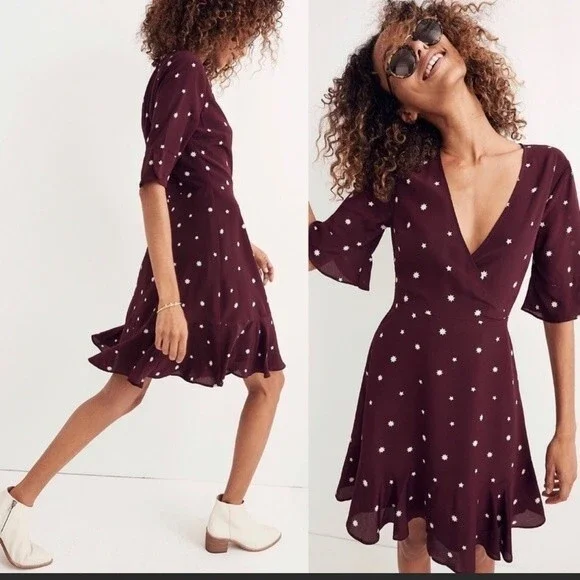 Madewell burgundy Silk Star Print Mini Dress size 0 - Picture 16 of 16